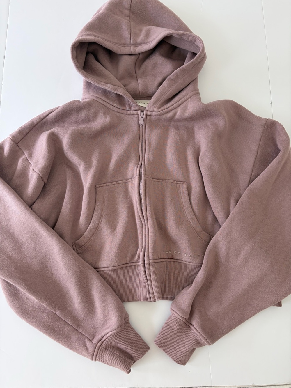 Cozy Earth Women’s Cropped Zip Up Hoodie Dusty Mauve Size L Comfy Warm Casual